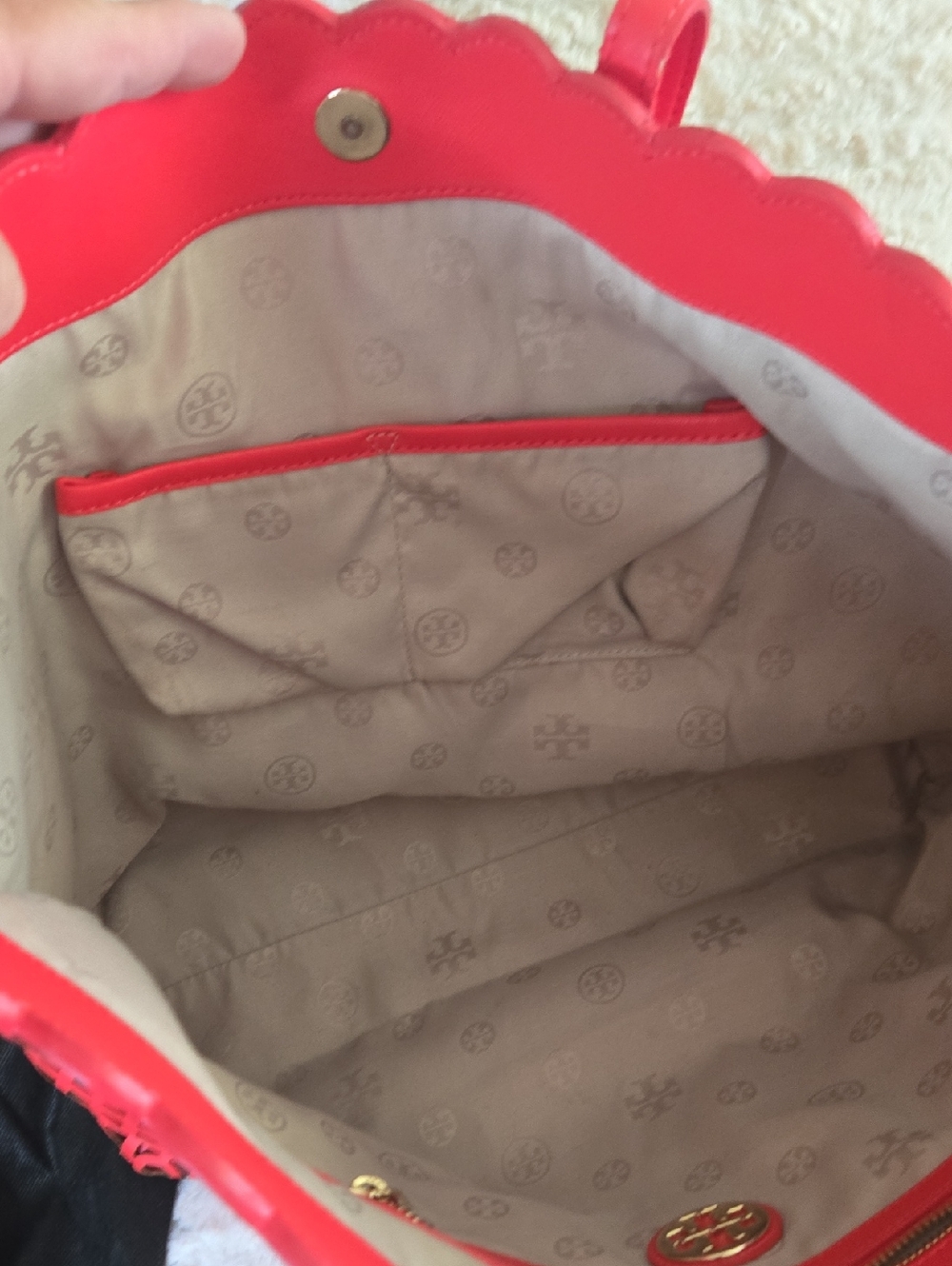 Tory Burch Coral Red LaserCut Tote Bag. EUC - Picture 10 of 11
